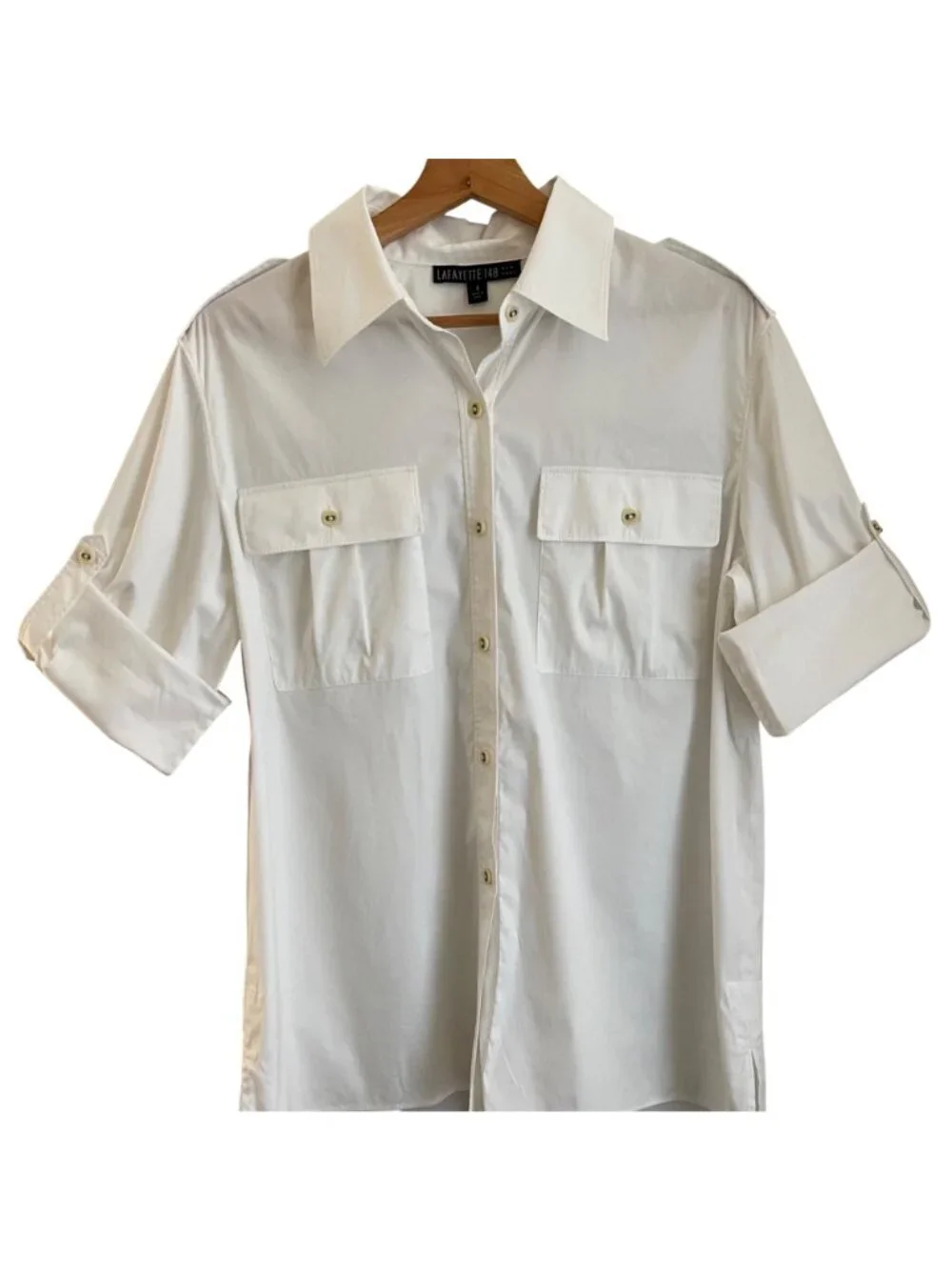 Lafayette 148 New York Womens Tunic Button Shirt Size 4 Classic Quiet Luxury - Picture 3 of 13